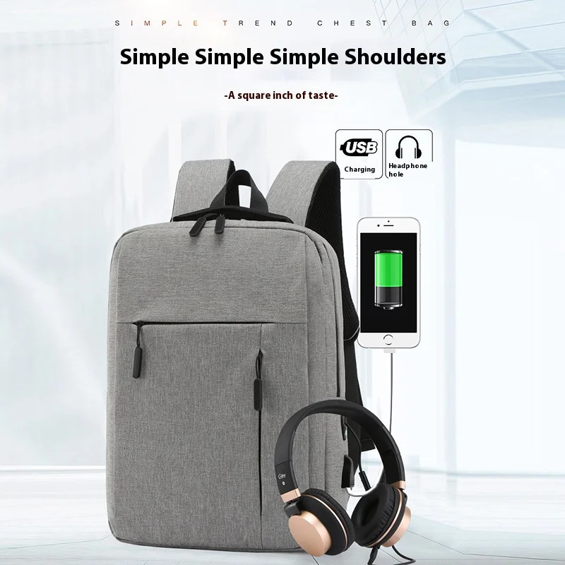 Unisex Business Casual Laptop Backpack with USB Interface Nylon Material Double Shoulder Backpack Lightweight Backpack 250605