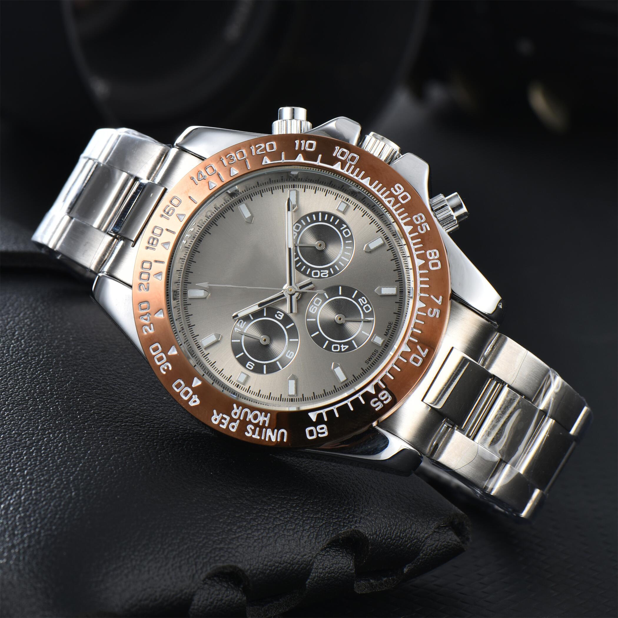 Mens DAY TONA Automatic quartz Movement watch multifunction Wristwatch Designers Men Watches Stainless Steel Strap Gold Wristwatches Montre de luxe #468