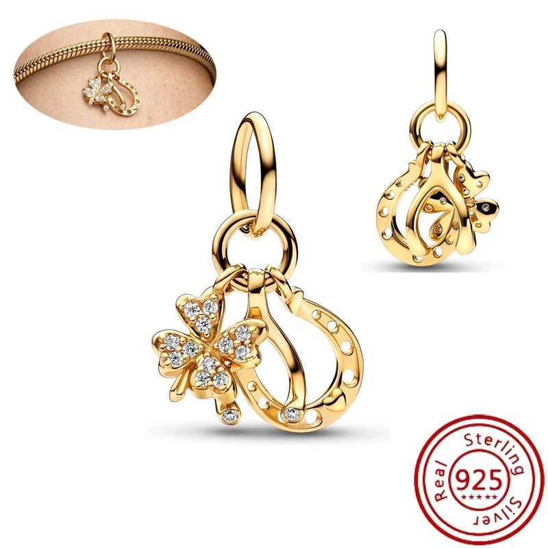 925 Silver Plated Gold Sparkling Unicorn House Friend Round Charm Beads Fit Original Pantaro Bracelet Jewelry Women Gift XJ250607