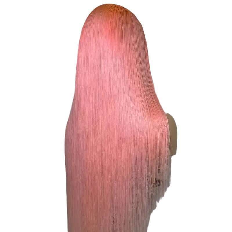 Hot Selling Front Lace Pink Women's Middle Part Long Straight Hair Fluffy Natural Fashion Full Wig
