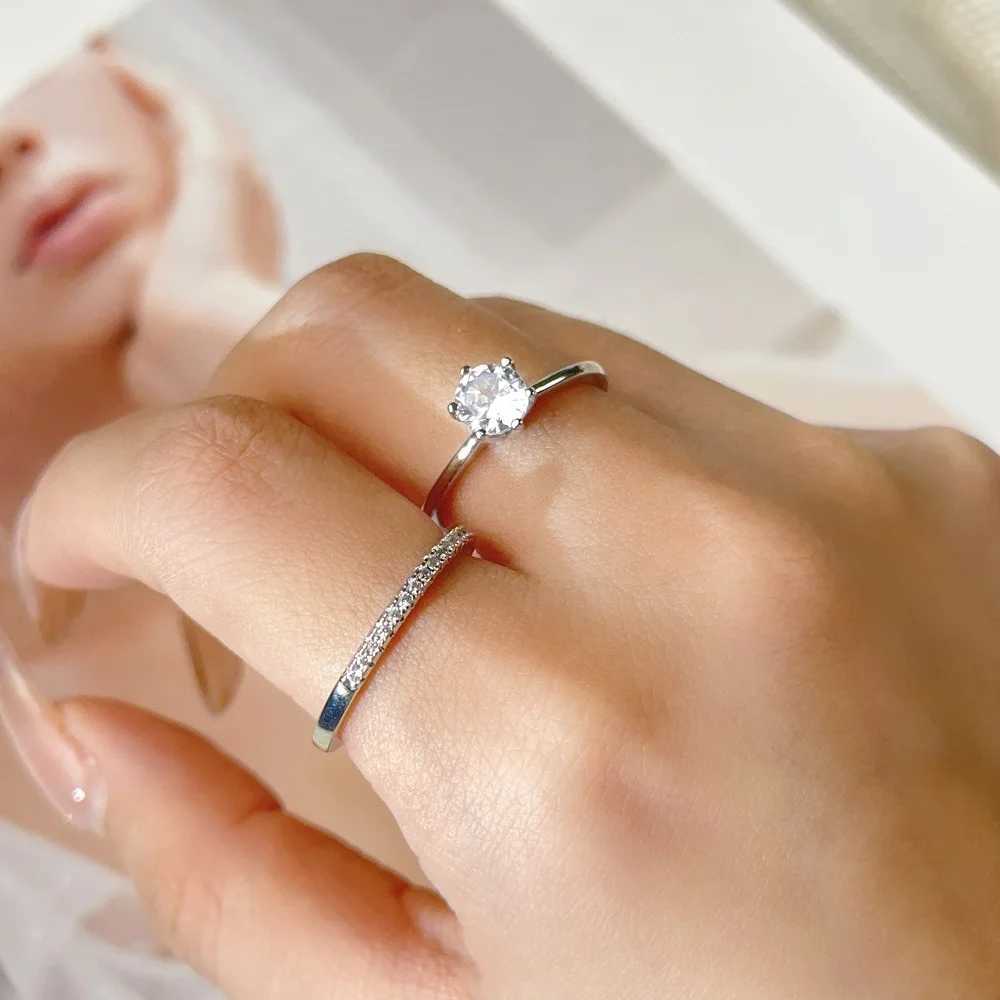 Classic Matching Wedding Rings Set for Women Female Engagement Rings with Zircon Crystal Stone Accessories Jewelry SR013 W250606