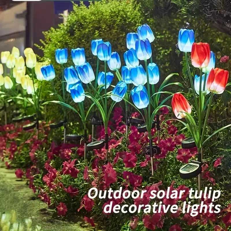1PC Solar Three-Headed Tulips Garden Lights Outdoor Waterproof Decoration Lawn Lights Landscape Lighting For Garden Yard Pathway W250607