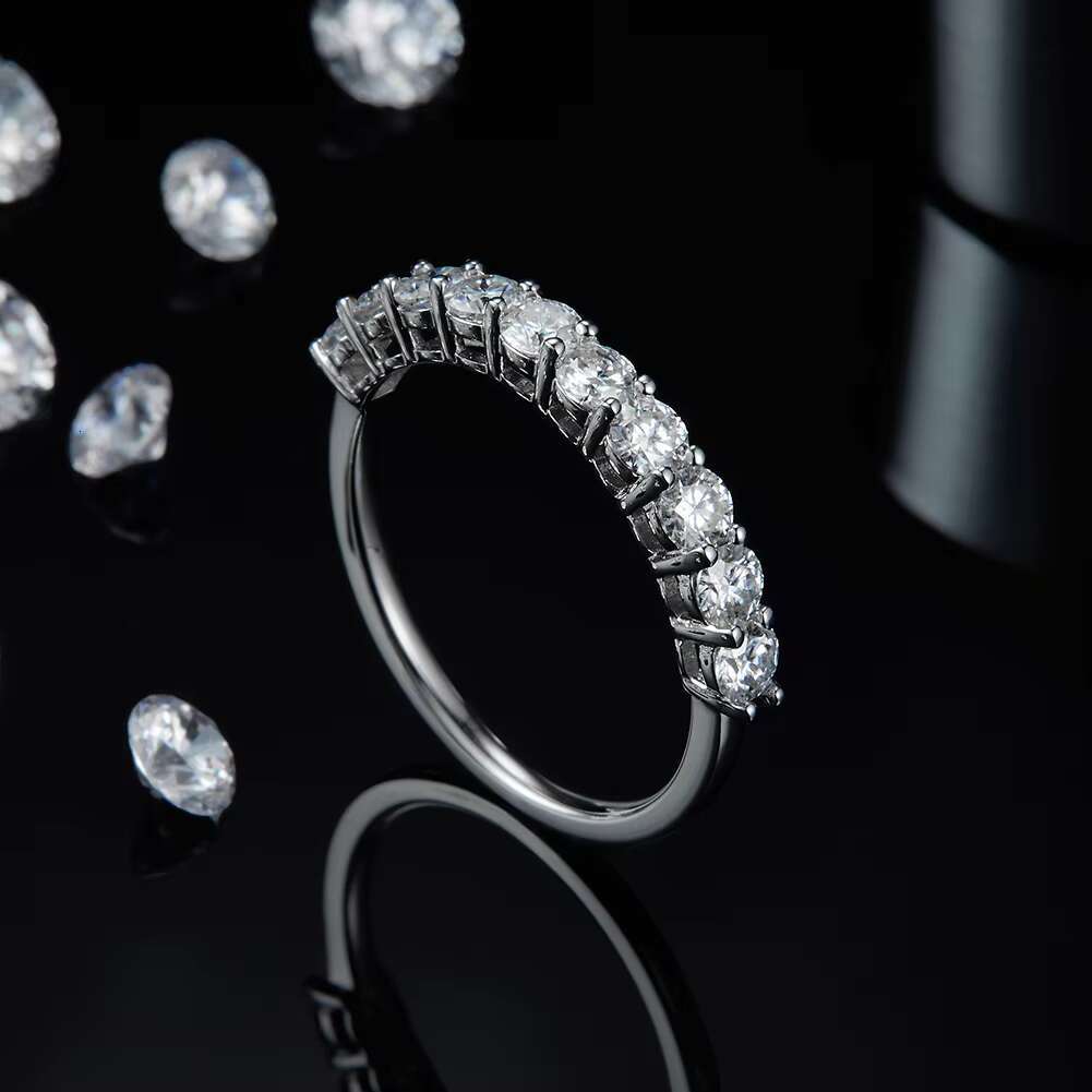 RINNTIN SMR77 Latest Design Moissanite Eternity Wedding Band 925 Silver Engagement Rings for Women