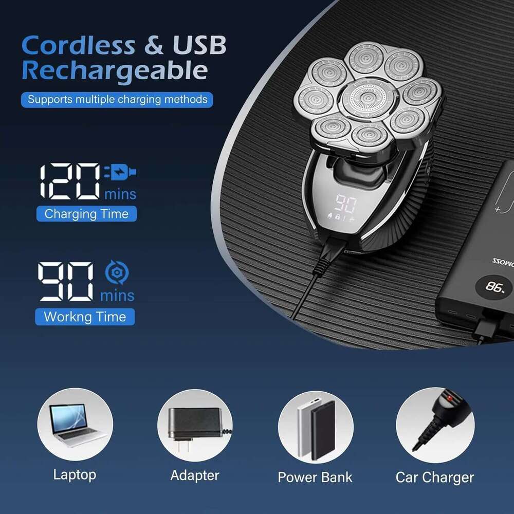 9D Detachable Shaver Electric Razor For Men Ipx6 Waterproof Wet Dry Bald Head Shavers With USB Charge