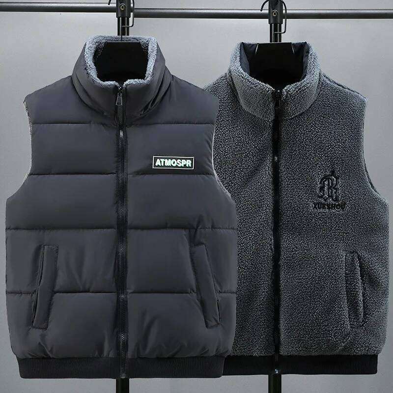 Double Sided Men's Spring Vest Zip Up Layer Polar Fleece Sleeveless Jacket Male Fashion Outdoor Brown Winter Warm Casual Brushed