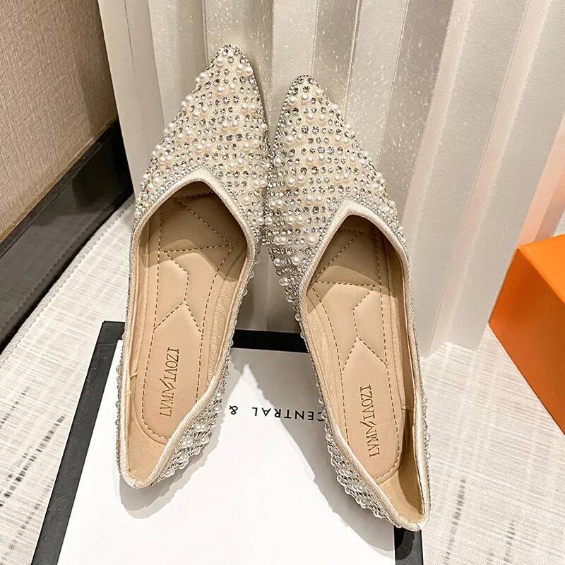 Ddmyoutdoor Fashion Woman Ballet Rhinestone Loafers Flat Pointed Toe Shoes Female Casual Slip On Flats Footwear Boat Outdoor Shoes