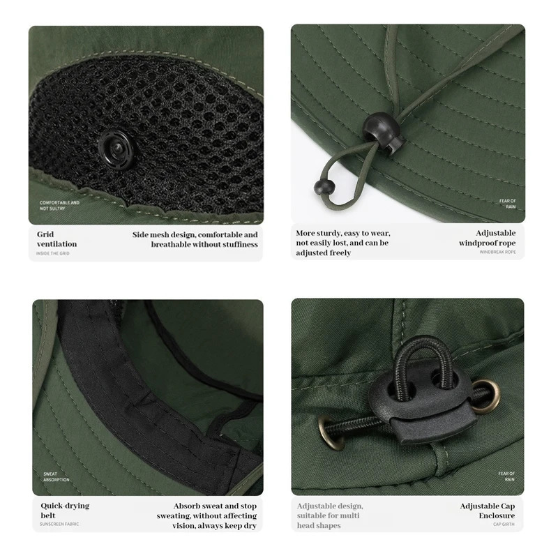 Large Brim Sun Hat for Men Women Breathable Fishing Caps UV ProtectionMesh Fisherman HatHikingOutdoor Beach Cap15cmSummer 250605