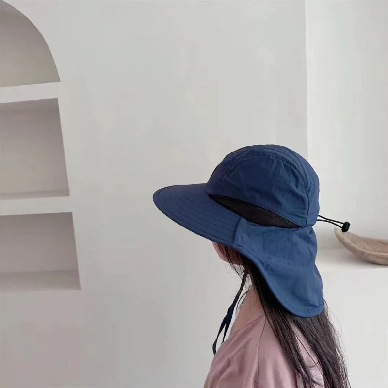 Unisex Summer Wide Brim Waterproof and Quick-drying Panama Caps Outdoor Visor Bucket Hats Mesh Breathable Sun Hat with Neck Flap 250605