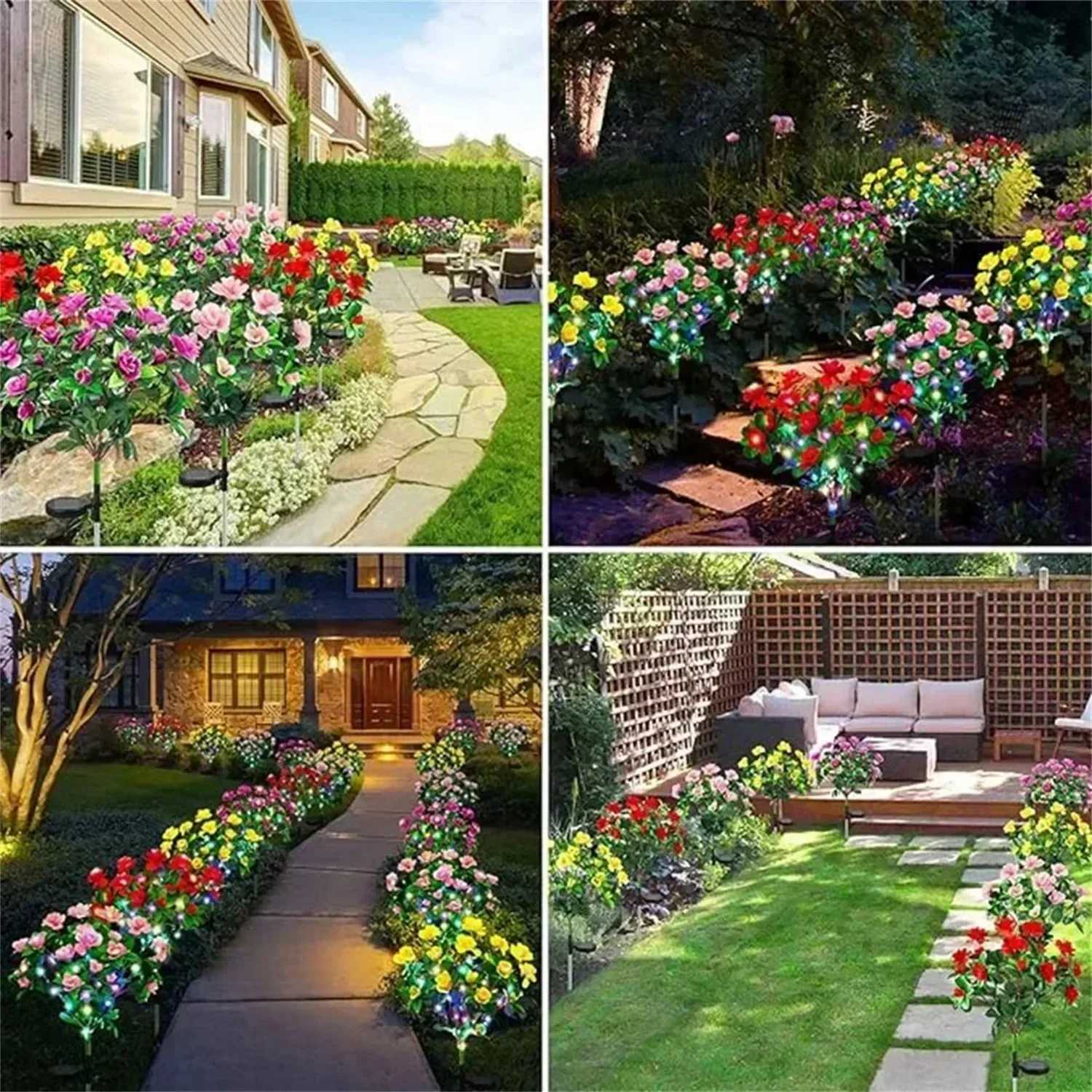 LED Solar Light Waterproof Azalea Solar Flowers Lamp Outdoor Decorative for Garden Yard Lawn Path Lighting Holiday Wedding Decor W250607