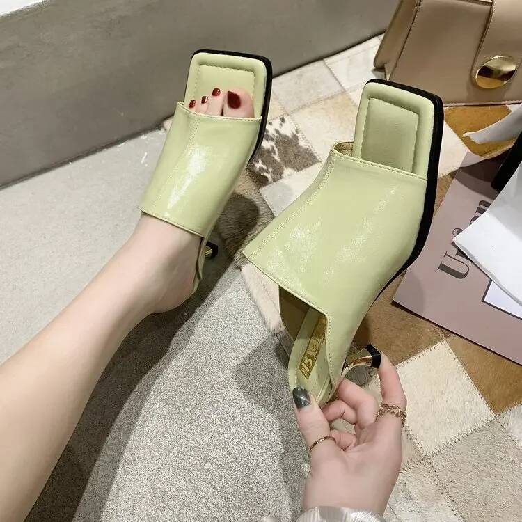 Ddmyoutdoor Fashion Women Slipper Square Toe Outdoor Summer Sandals Slippers Ladies Elegant High Heel Dress Slides Shoesjki Beach Shoes outdoor shoes