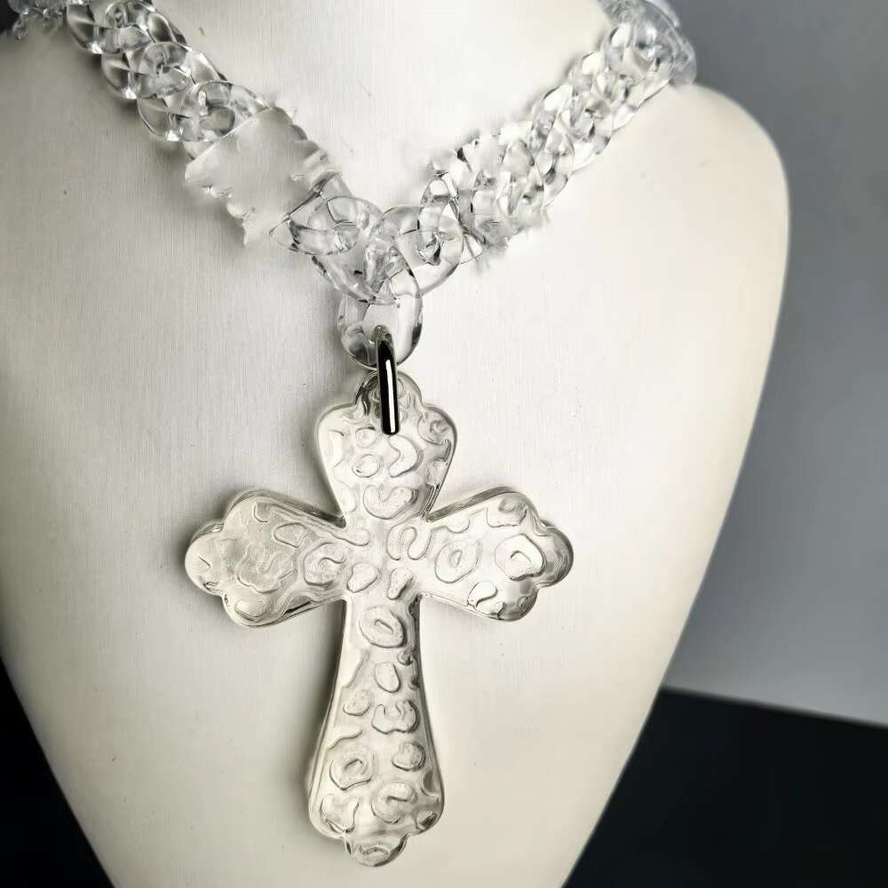 Custom Rapper Transparent Acrylic Christian clear Large Jesus Cross Pendant Necklace Cuban Chains Jewelry for Women
