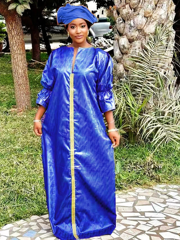 Latest Daily Party Original Bazin Riche Dresses For Nigeria Women Long Robe With Scarf Top Quality Long Dresses For Wedding 250603