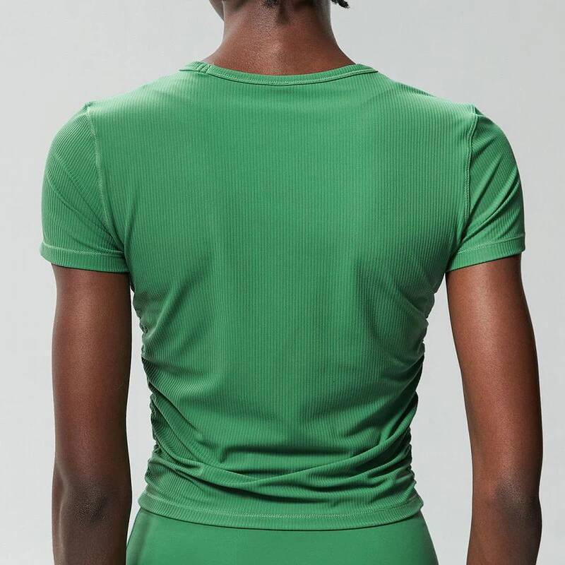 Women Short Sleeve Yoga T-Shirt Solid Color Slim Fit Ribbed Gym Top Breathable Quick Dry Running Sportswear Workout Clothes