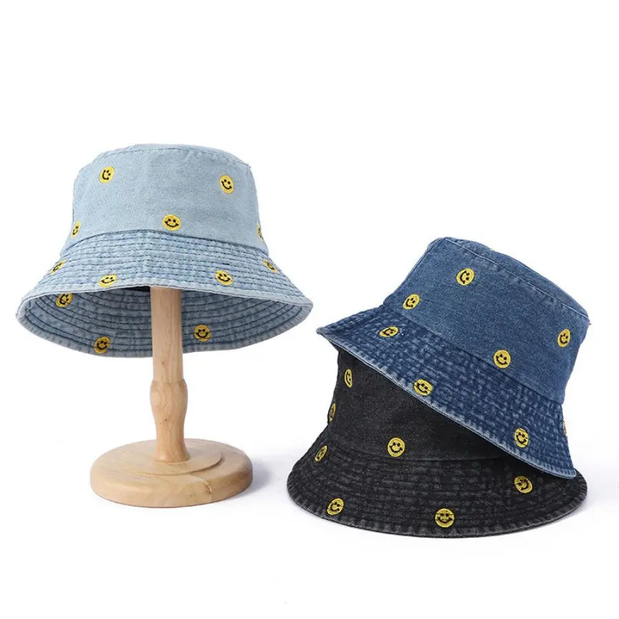Spring Summer Strawberry Embroidery Denim Jeans Bucket Hat Legent Fisherman Hats for Women Foldable Sport Sun Beach Panama Caps 250605