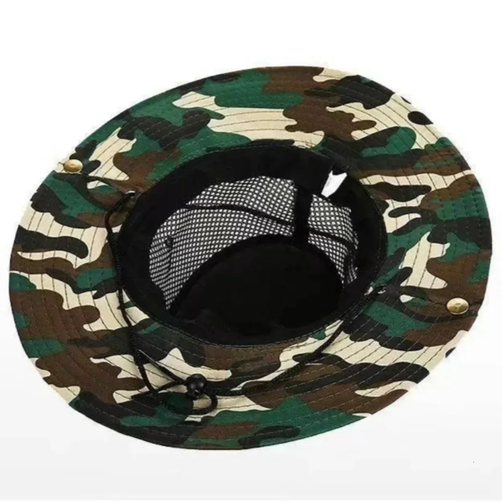 Camouflage Mesh Bucket Hats Wide Brim Beach Hat UV Protection Breathable Hunting Fishing Climbing Hiking Hat Outdoor Men Sun Hat 250605