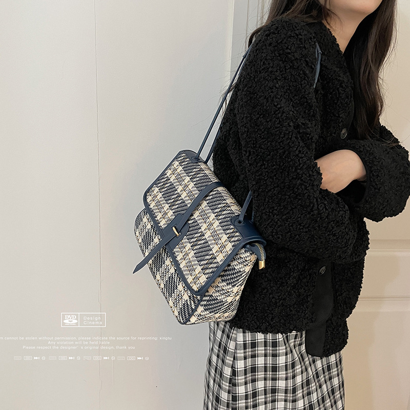 designer Wandering Bag for Women 2021 New Trend Blue Canvas Plaid Crossbody Large Capacity Versatile Shoulder Underarm Bag