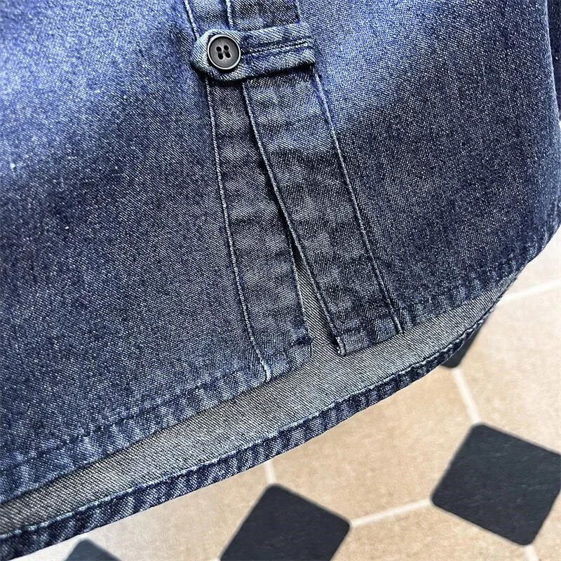 Mens Chinese Button ShortSleeved Denim Shirt Washed Tooling Jeans Jacket Loose Retro 2025 Summer HalfSleeved Top 250530