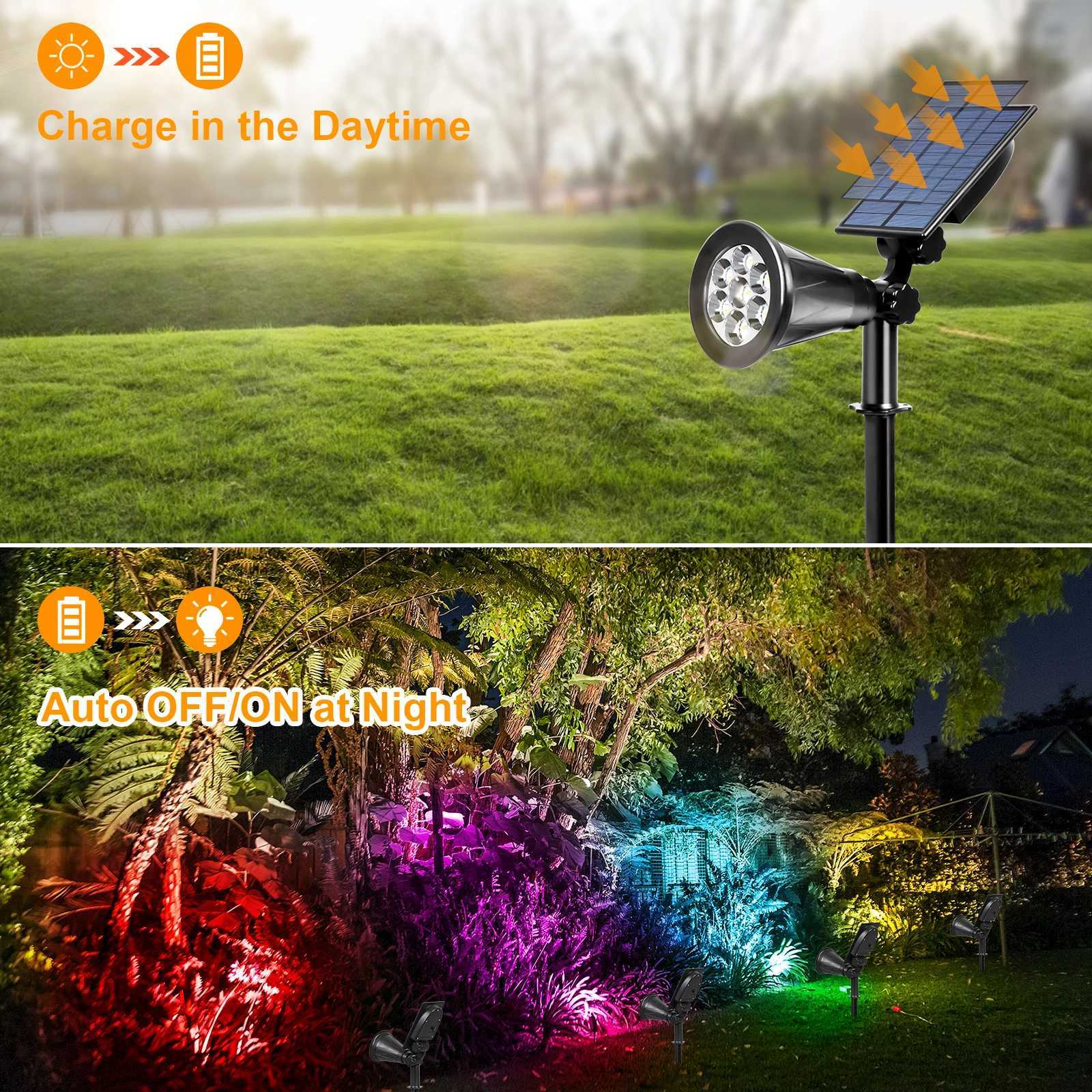 2PCS RGB Solar Light Outdoor Garden 7leds Spotlight for Landscape Tree Wall Solar Lamp IP65 Waterproof Pathway Street LED LightXJ250606