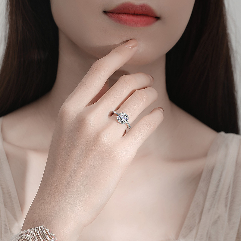 Elegant Round Moissanite Ring in Sterling Silver, Gold-Plated Fashion Ring for Women, Affordable Luxury, Perfect for Engagement and Weddings, Wholesal
