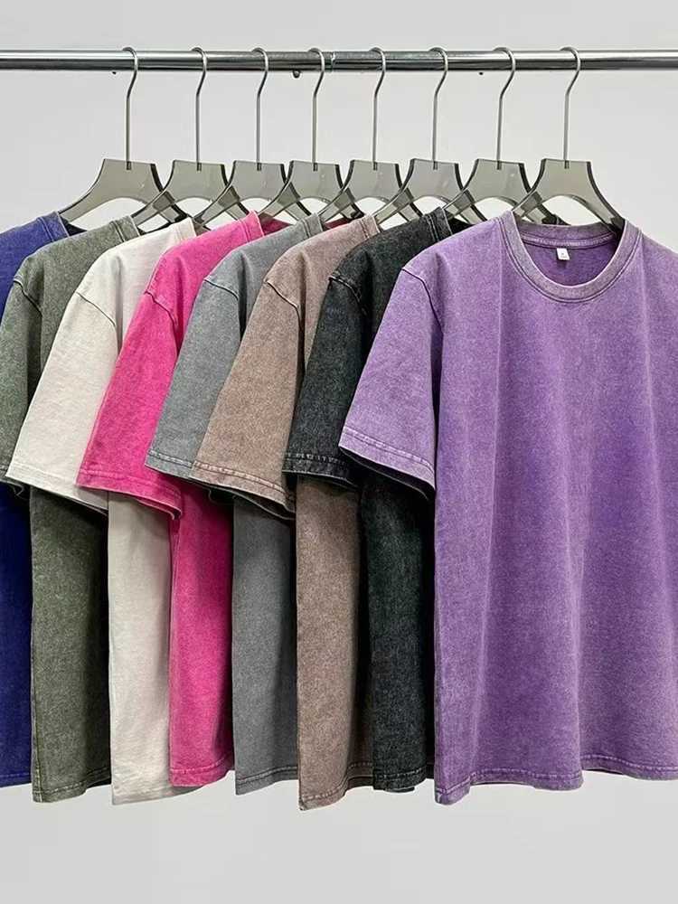 Summer Mens Washed T-Shirts 230G Heavy Cotton Vintage Faded Color Oversized Unisex Basic T Short Slve Loose Workout Tops X250607