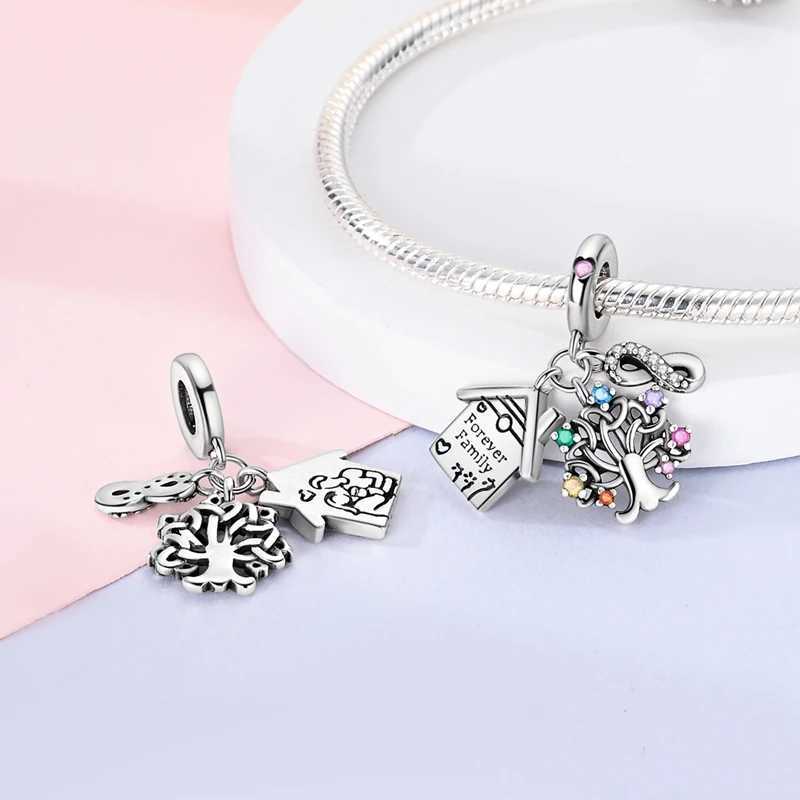 925 Silver Charms Mother Family Sister Heart Beads Fit Original Bracelet Necklace DIY Woman Jewelry Gift For FriendXJ250607