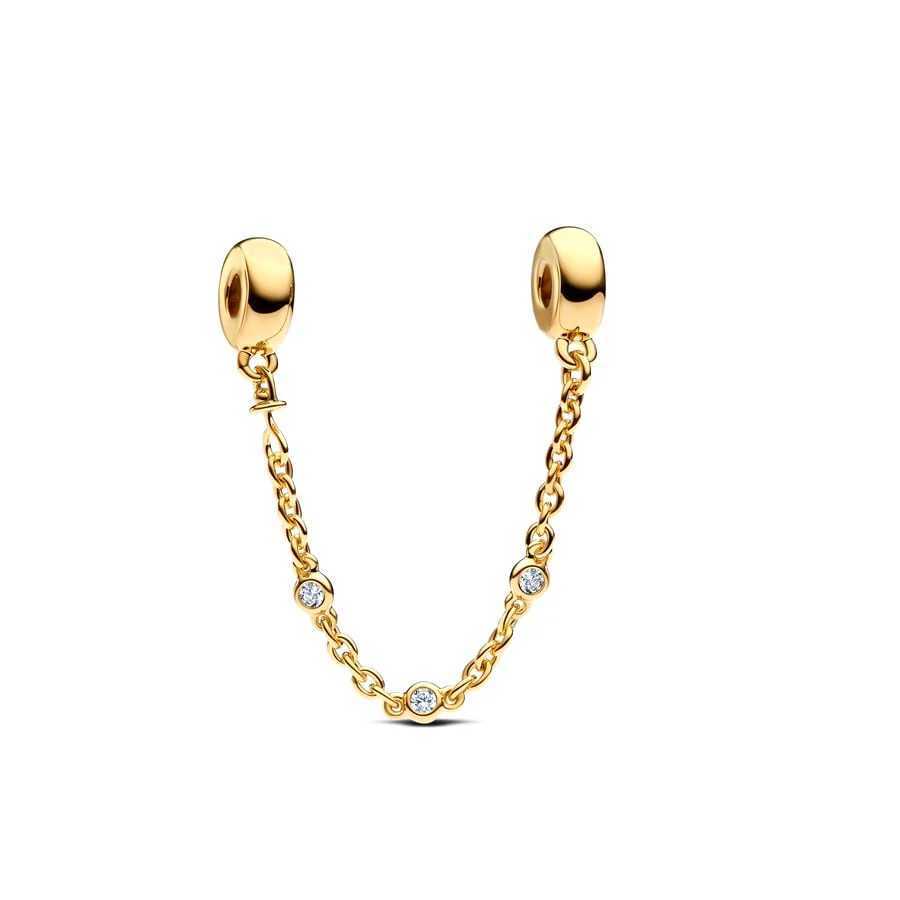 Sparkling Gold Security Chain Clip Daisy Bow Sun Moon Hearts Charm Beads Fit Original European 925 Silver Bracelet DIY Jewelry XJ250607