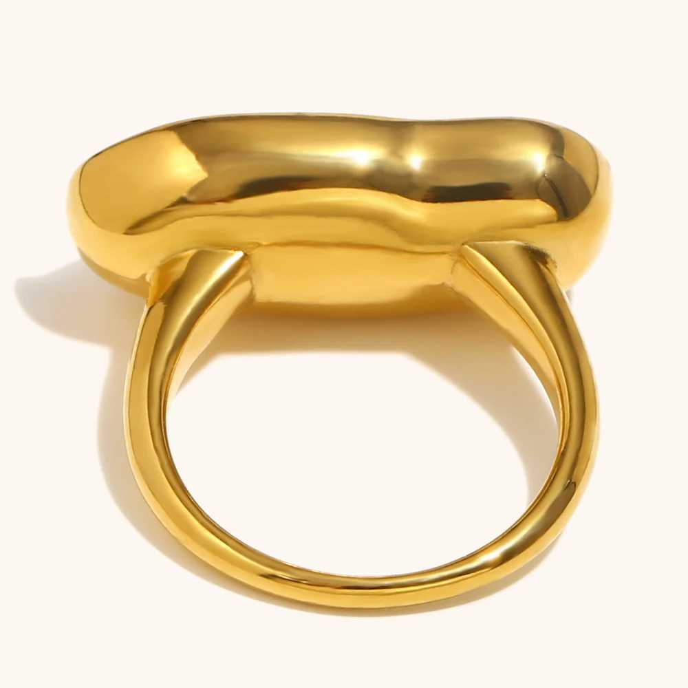 The.Muses Irregular Long Imitation Pearl Stainless Steel Womens Ring Fashionable Waterproof 18K Gold-plated Jewelry Gift W250606