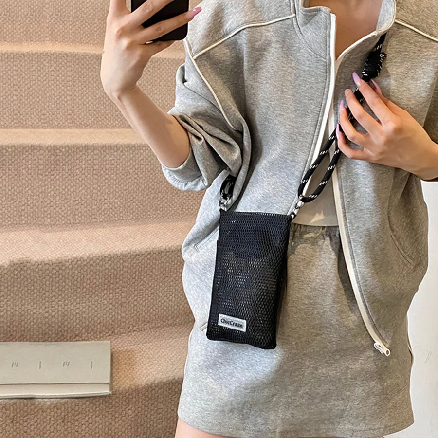 Sweet Korean Style Nylon Mesh Bag Purse Crossbody Bag Nylon Shoulder Bag Wallet Bags Solid Color Mobile Phone Bag 250606