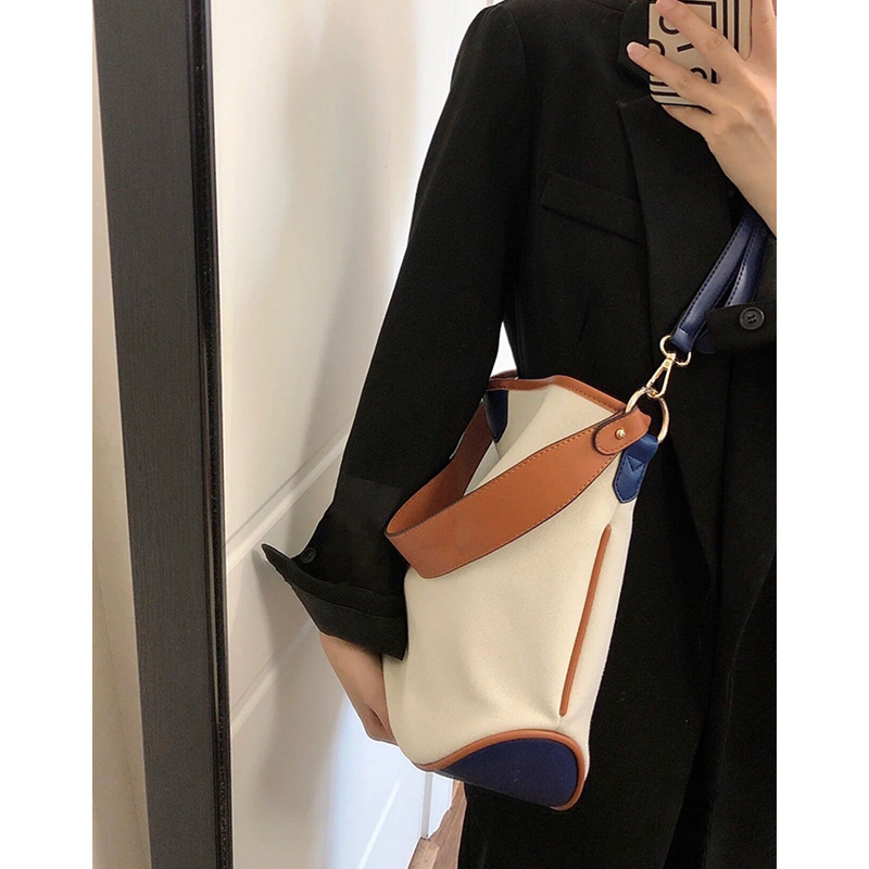 designer College Student Backpack Bag for Women Versatile Color-Block Large Capacity Crossbody Bag Commuter Shoulder Bag Canvas Patchwork Tote Bag