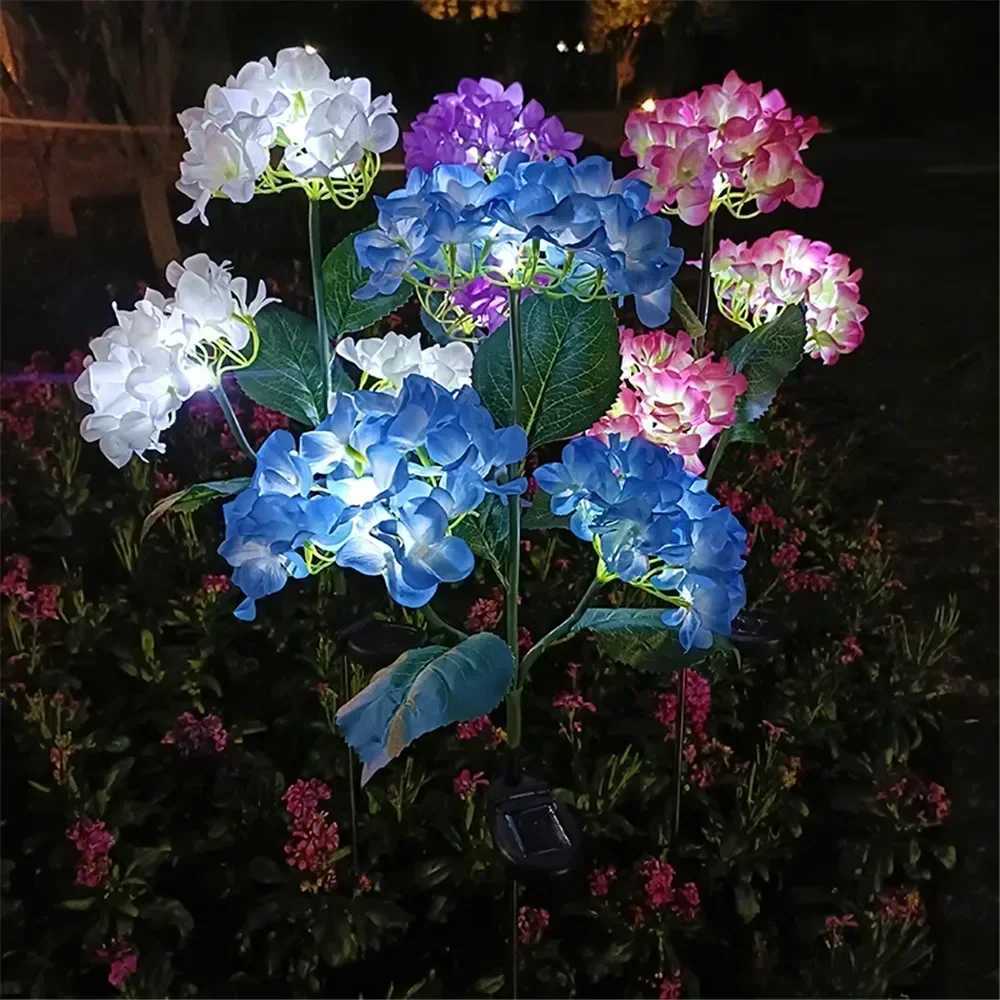 Solar LED Hydrangea Flower Lights Outdoor Garden Pathway Lawn Stake Lights Spring Wedding Birthday Decorative Landscape LightingXJ250606