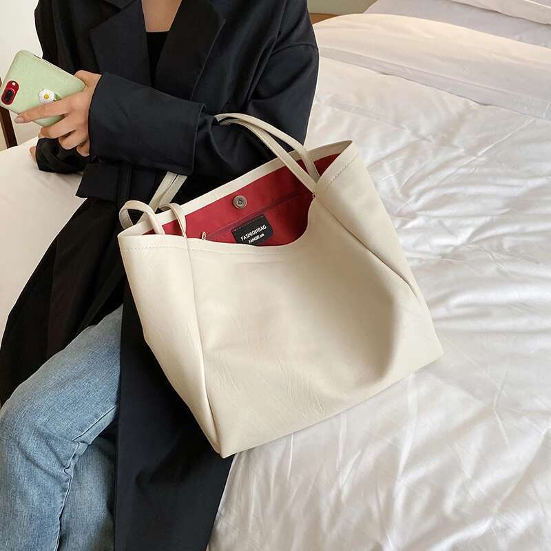 Soft Leather Women's High Capacity Shoulder Women Simple Solid Color Purse Female Top- Handle Bag Office Handbag