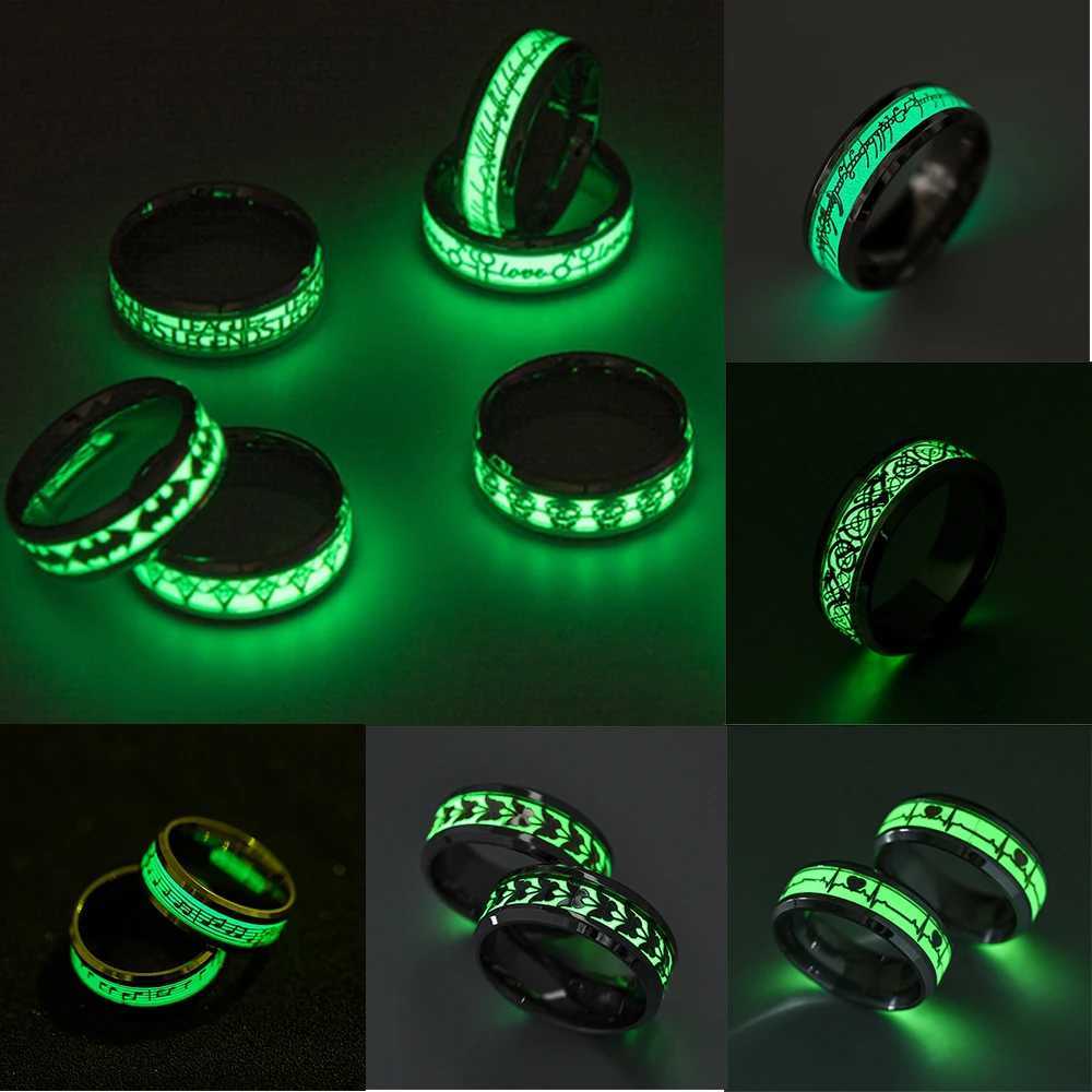 Luminous Stainless Steel Rings For Couple Dragon Love Heart Stainless Steel Fluorescent Rings Glow In Dark Jewelry Gift W250606