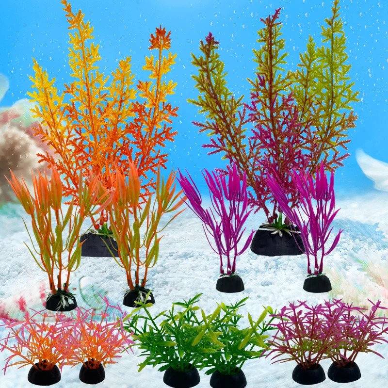 12PCS Artificial Aquarium Decor Plants Water Weeds Ornament Aquatic Plant Fish Tank Grass Decoration Accessories 250604