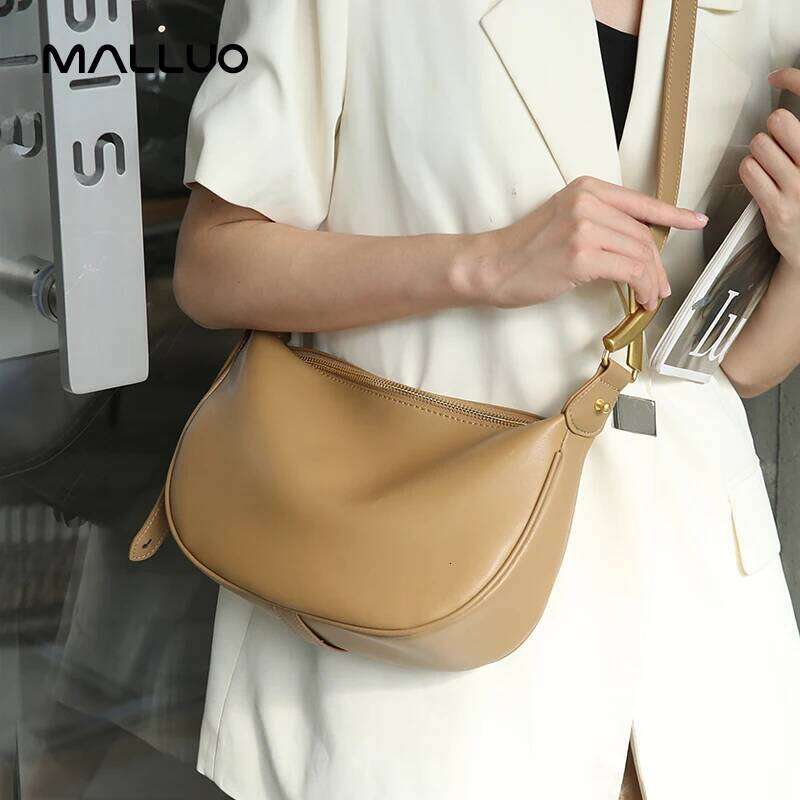 Women's Cowhide Crossbody Bag Ladies Fashion Hobos Soft Cow Split Leather Shoulder Bags Female Casual Half Moon Purse Handbags