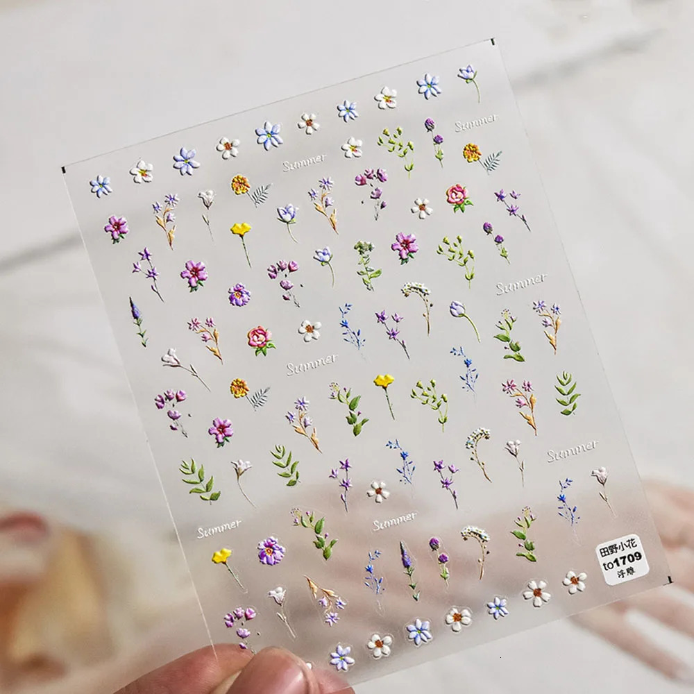 1pc Flower Nail Stickers Summer Floral Leaf Plant 5D Embossed Slider Decals SelfAdhesive Art Supplies Manicure Decor 250605