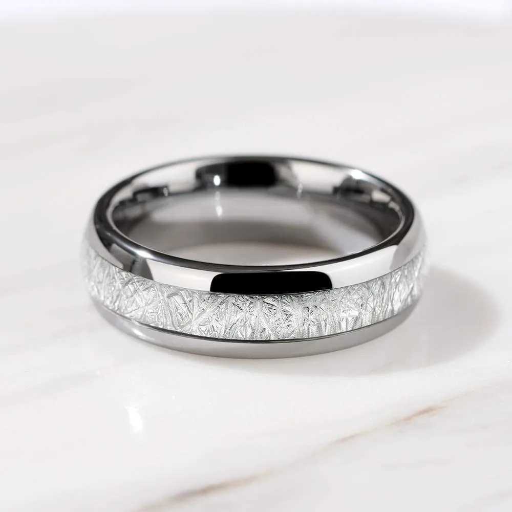 4/6/8mm Stainless Steel Wedding Ring Silver Color Polished Meteorite Ring For Men Women Couple Jewelry Proposal Commitment Ring XJ250606