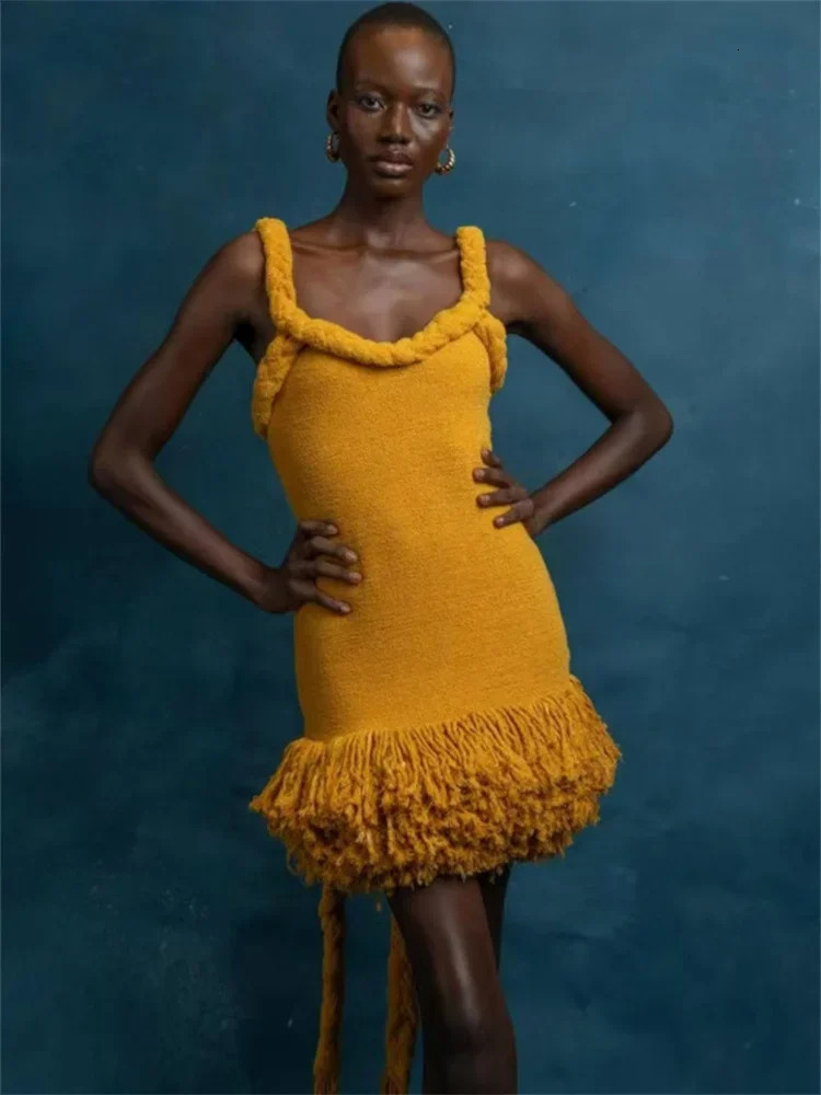 Leosoxs Fluff Patchwork Dress Women Halter Extra-Long Bandage Sleeveless Backless Autumn Trend Party Clubwear Mini Bodycon 250605