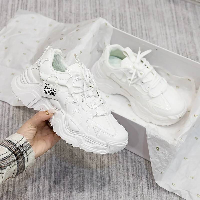 ddmyoutdoor New Women S Platform Autumn Leather Versatile Black Casual Sneaker Solid Color Lace Up Vulcanize Shoes Tenis Feminino Outdoor Outdoor Shoe