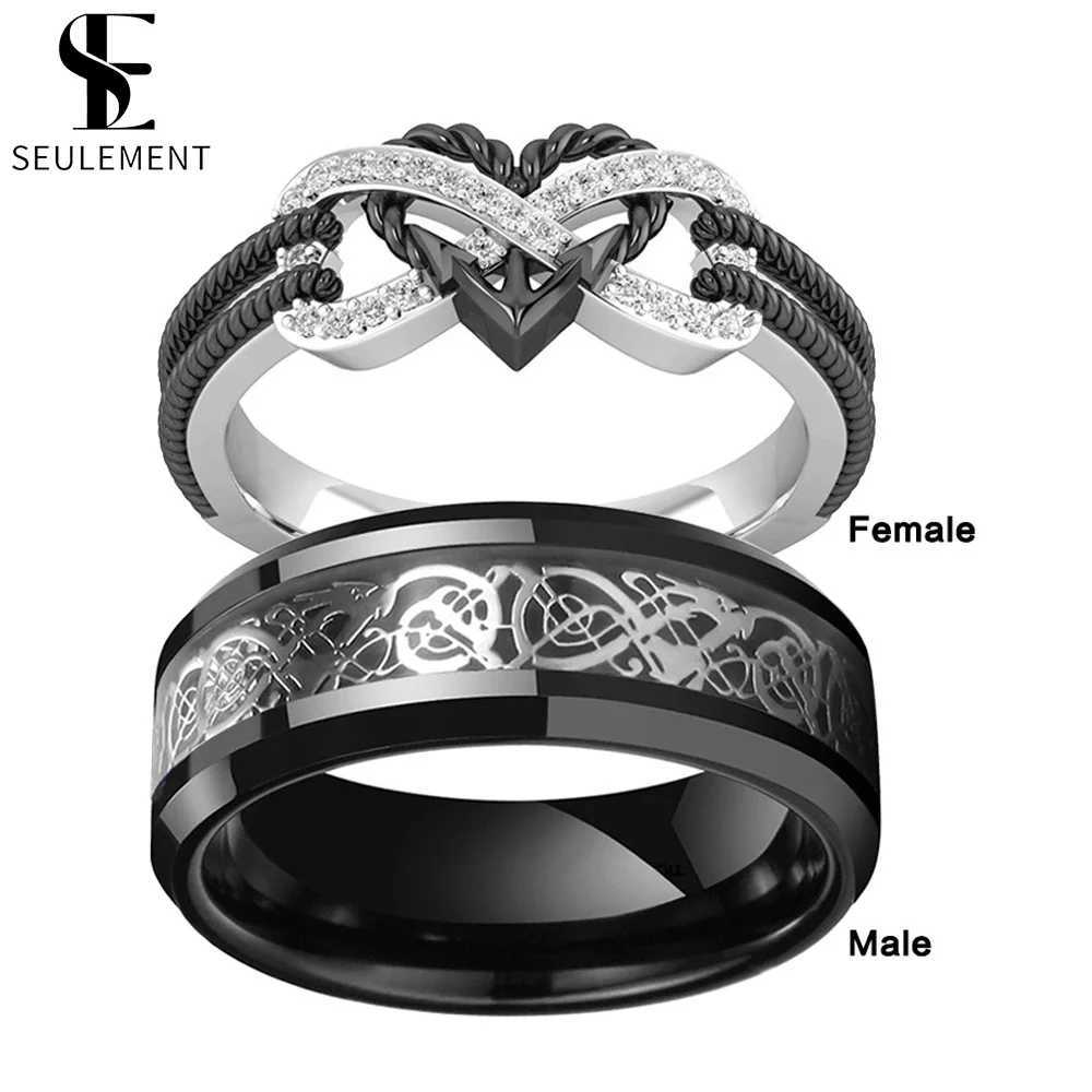 Only Love Black Infinity Heart Couple Rings for Women Men Stainless Steel Jewelry for New Listing Gothic Accessories W250606