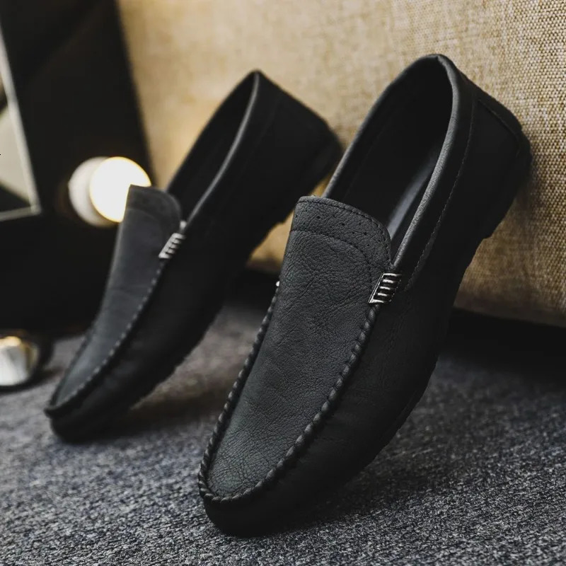 Soft Flat Leather Shoes for Men Round Toe Moccasin Black Loafers Man Casual Shoe Fashion Footwear Offer Legitimate 250605