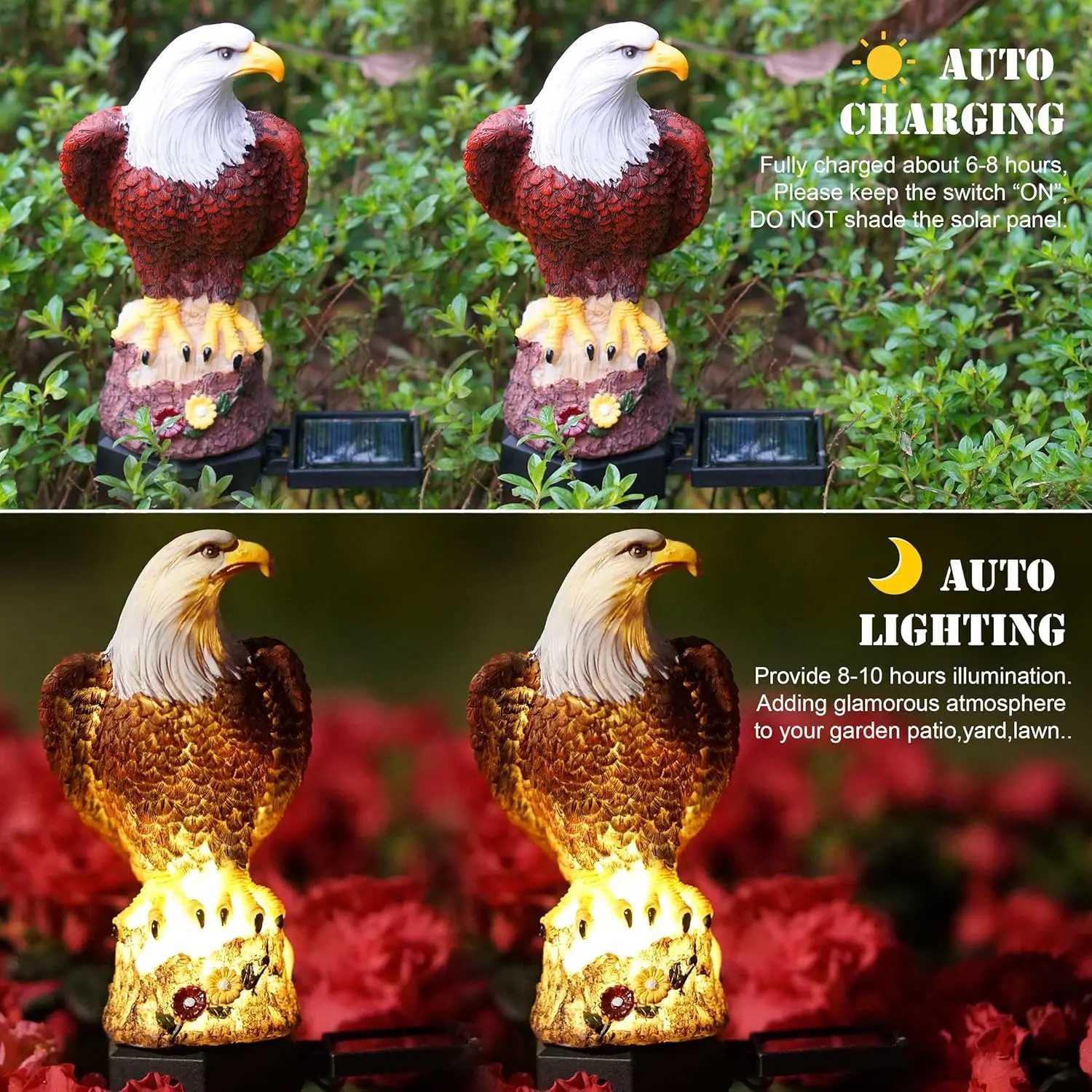 Solar Powered Outdoor Lawn Light Courtyard Garden Atmosphere Landscape Night Lights Resin Creative Eagle Ground Mounted Lights XJ250606