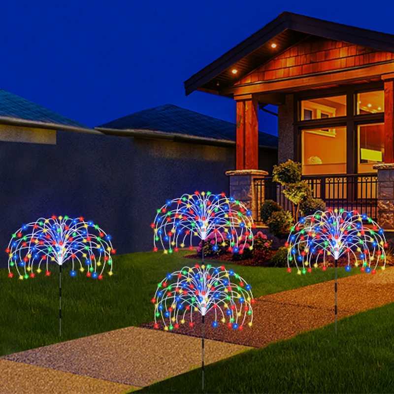 LED Solar Power Lights Firework Garden Decoration Fairy Lights Waterproof Outdoor Dandelion Lawn Lamp For Patio Path XJ250606