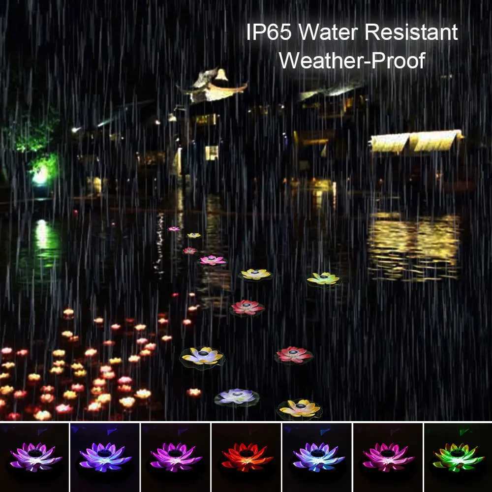 Floating Lotus Light Solar Powered Lotus Lamp with 7 Colors RGB LED Light Waterproof Lotus Light Water Floating Lotus Night Lamp XJ250606
