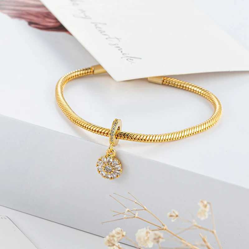 Gold Plated Fashion Jewelry Lucky - C Icy Snowflake Drop Dangle Charm Bead Fit Original Silver 925 Europeans Bracelet XJ250607