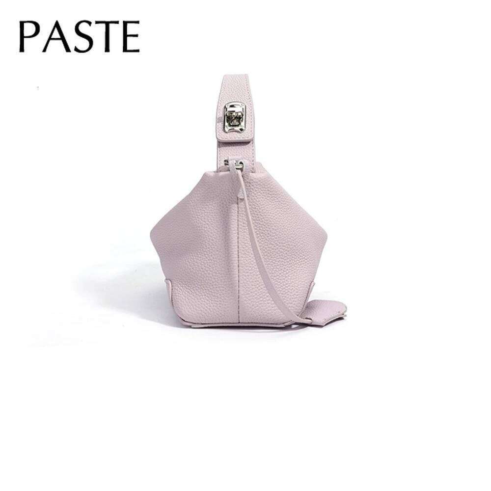 Lavender Purple Color Lock Top-handle Handbag Designer Pillow Tote Soft All-match Genuine Cow Leather Women Shoulder Bag