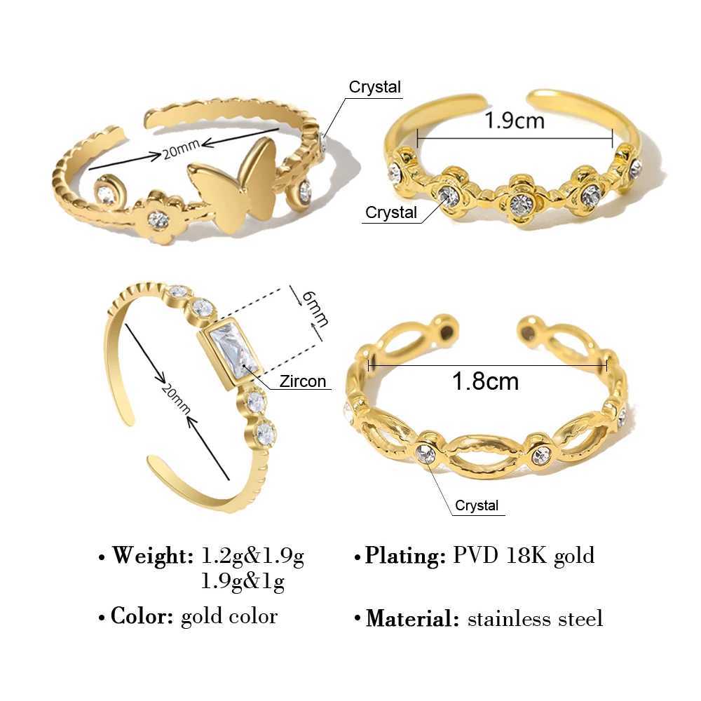 WILD FREE Luxury Zircon Crystal Stainless Steel Rings for Women Geometric Flower Butterfly Wedding Jewelry Gifts W250606