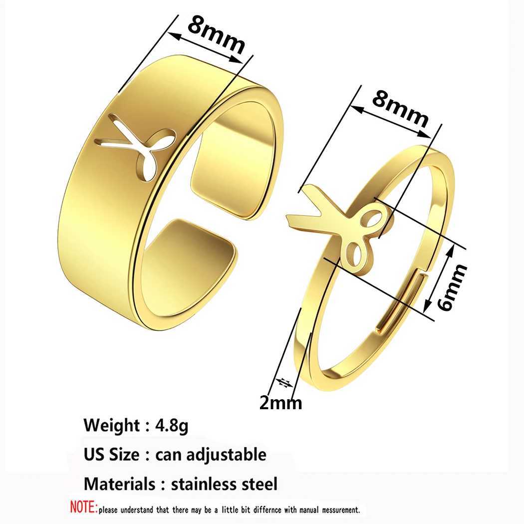 Kinitial Stainless Steel Scissors Couple Promise Ring Set Alternative Engagement Matching Ring Cosmetologist W250606