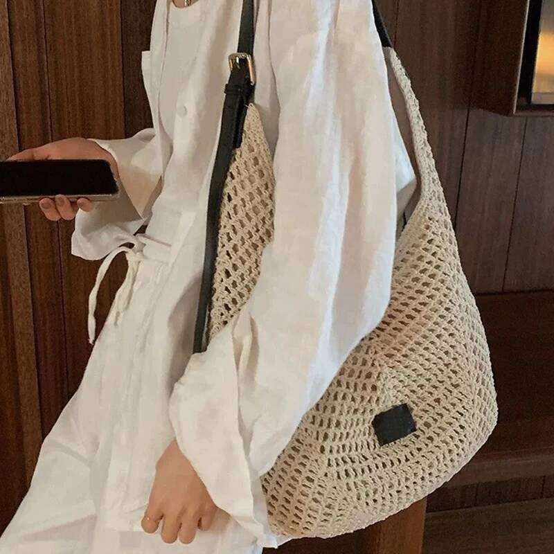 Beach Tote Bags For Women Designer Handbags Purses 2025 New In Polyester Braided Hollow Large Capacity Underarm Shoulder