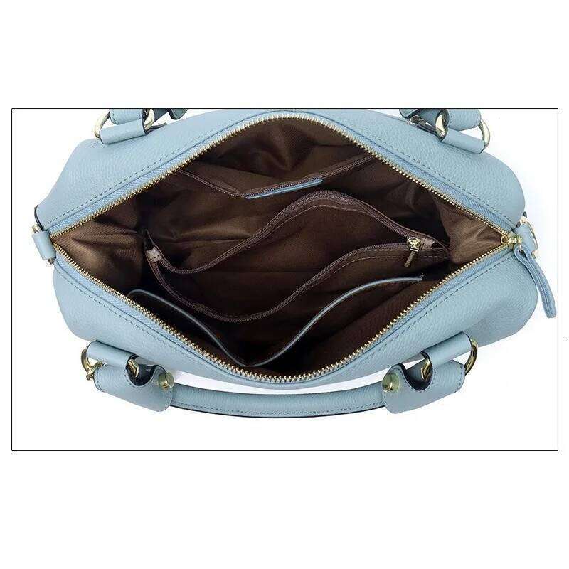 Women Genuine Leather Boston Handbag Fashion Tassel Design Shoulder Crossbody Bag Soft Cowhide Female Top-Handle Bags 2025/06/07