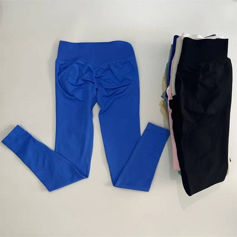 Women Low Ribbed Band Scrunch Bum Seamless Yoga Pants Gym Leggings Fiess Sweat Wicking Stretch Workout Tights